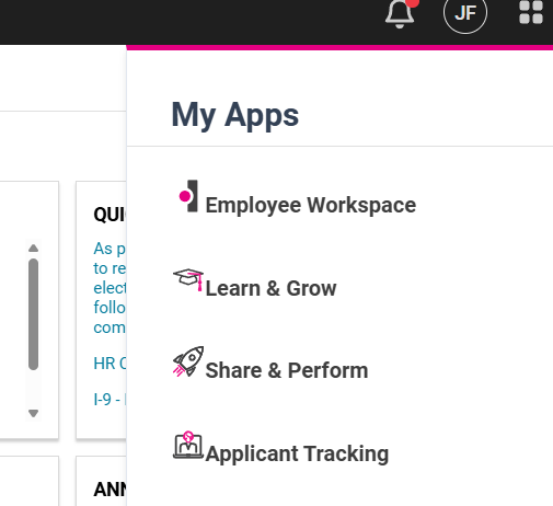 My Apps menu with Applicant Tracking option