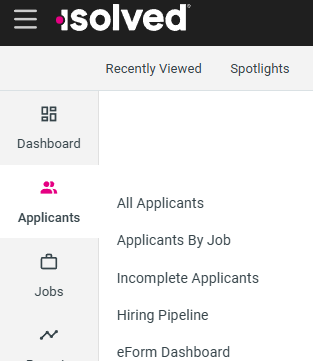 Applicants left-nav submenu, cropped