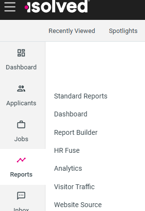 Reports left-nav submenu, cropped
