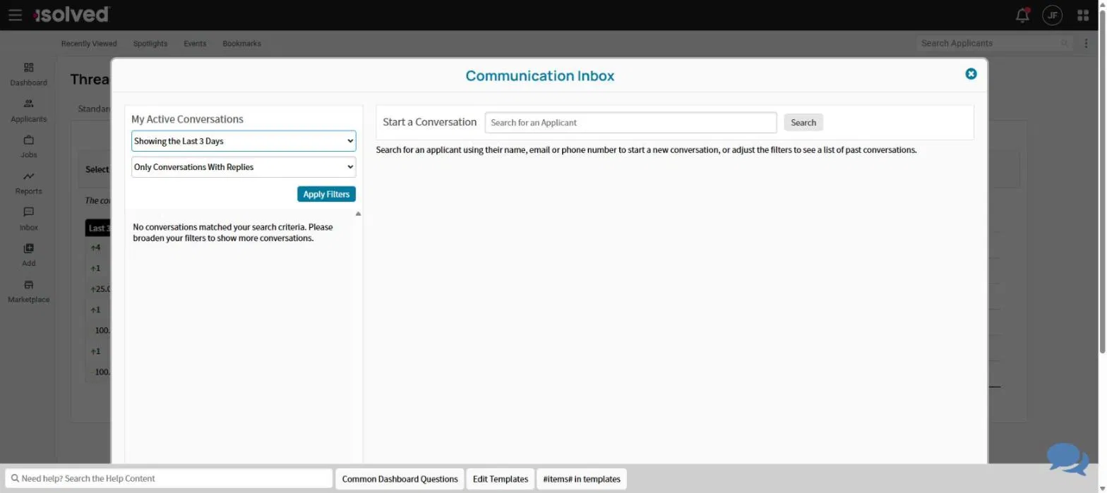 Communication Inbox modal
