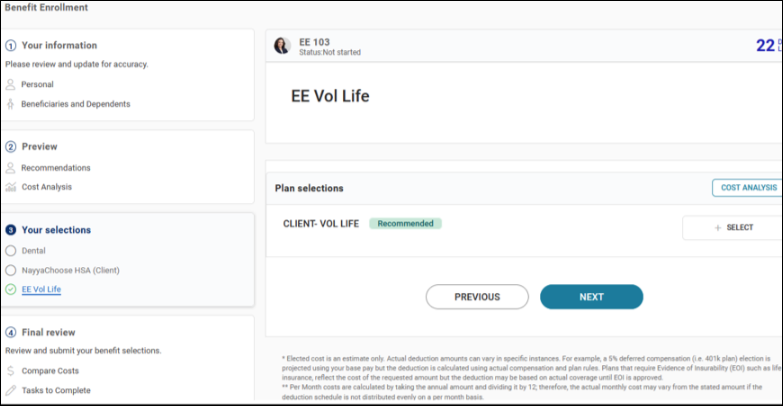 EE Vol Life enrollment