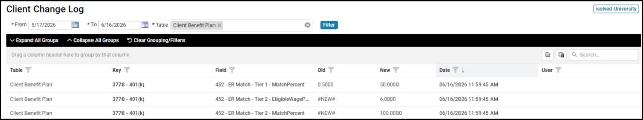 Client Change Log