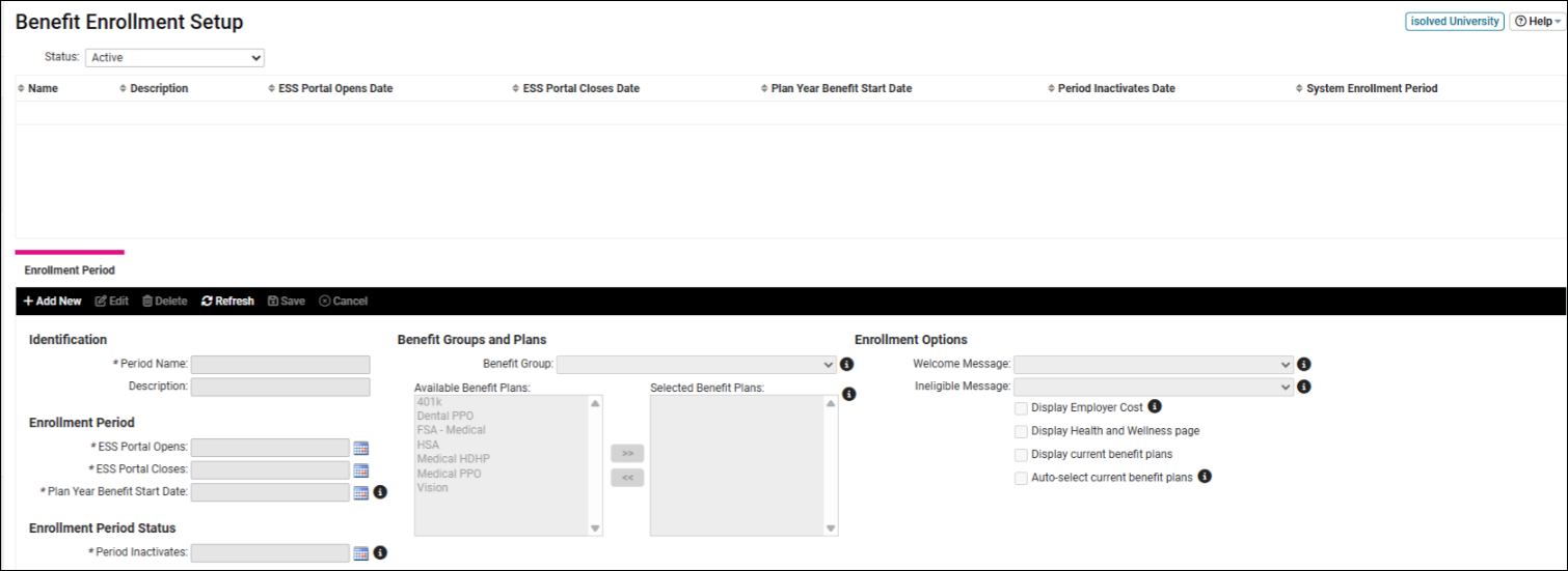 Old enrollment setup view